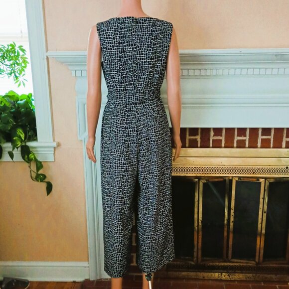 Calvin Klein Black White Jumpsuits 6 Animal Print Sleeveless V-Neck Side Pockets - Picture 5 of 8